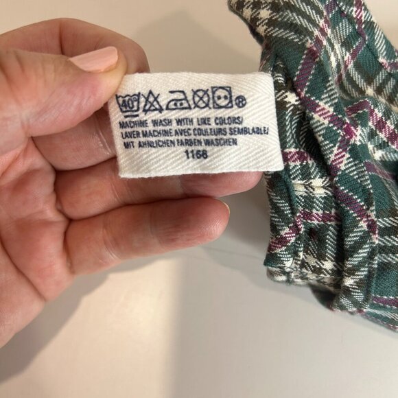 Vintage Baby Gap Green Purple Plaid Jumper Dress Sz 3-6 M Pleated Heart Applique - Picture 5 of 7